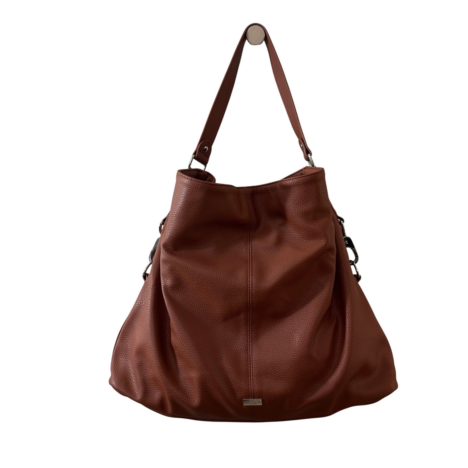 Jewell By Thirty-One Cognac Brown Pebbled Vegan Leather Hobo Shoulder Bag